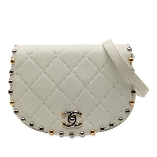 Chanel Matelasse Cocomark Crossbody Chain Shoulder Bag White Leather Women's