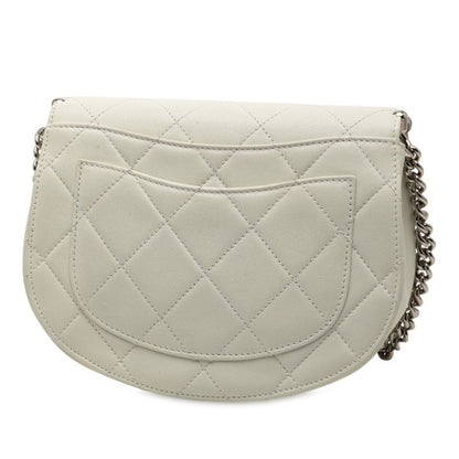 Chanel Matelasse Cocomark Crossbody Chain Shoulder Bag White Leather Women's