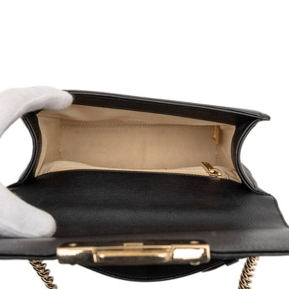 Chanel Matelasse Click Label Handbag Chain Shoulder Bag Black Leather Women's