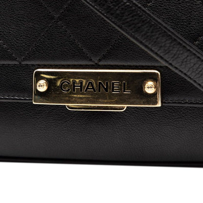 Chanel Matelasse Click Label Handbag Chain Shoulder Bag Black Leather Women's