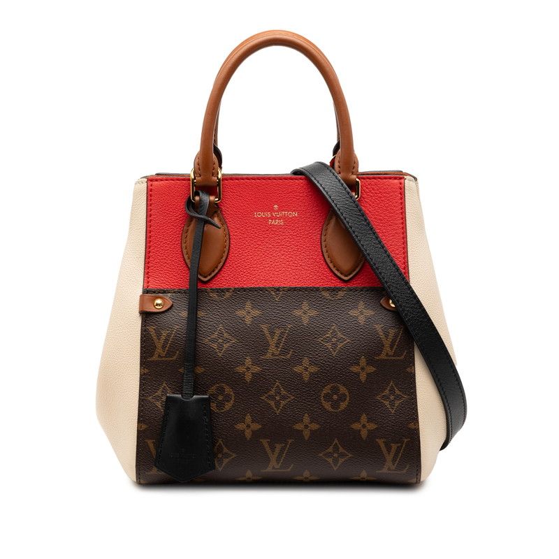Louis Vuitton Monogram Fold Tote PM Handbag Shoulder Bag 2way M45389 Brown Red