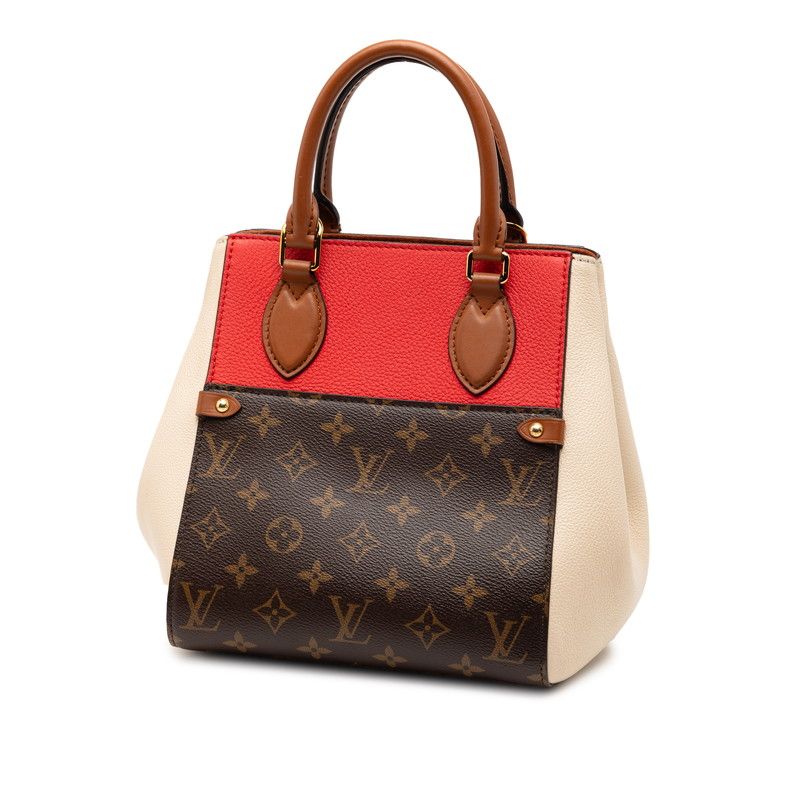 Louis Vuitton Monogram Fold Tote PM Handbag Shoulder Bag 2way M45389 Brown Red