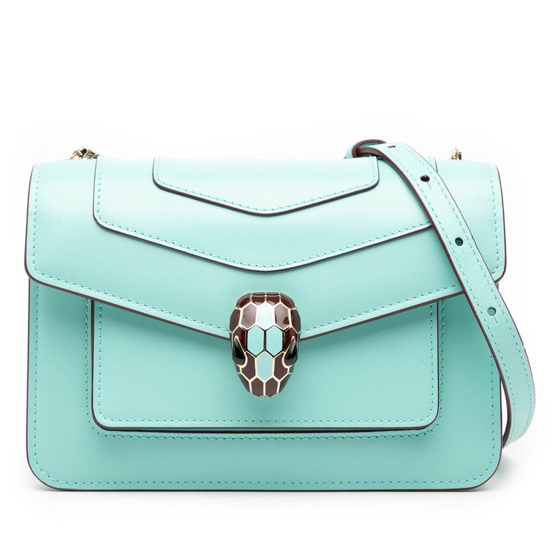 Bvlgari Serpenti Forever Crossbody Chain Shoulder Bag Light Blue Leather