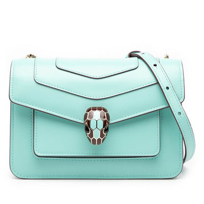 Bvlgari Serpenti Forever Crossbody Chain Shoulder Bag Light Blue Leather