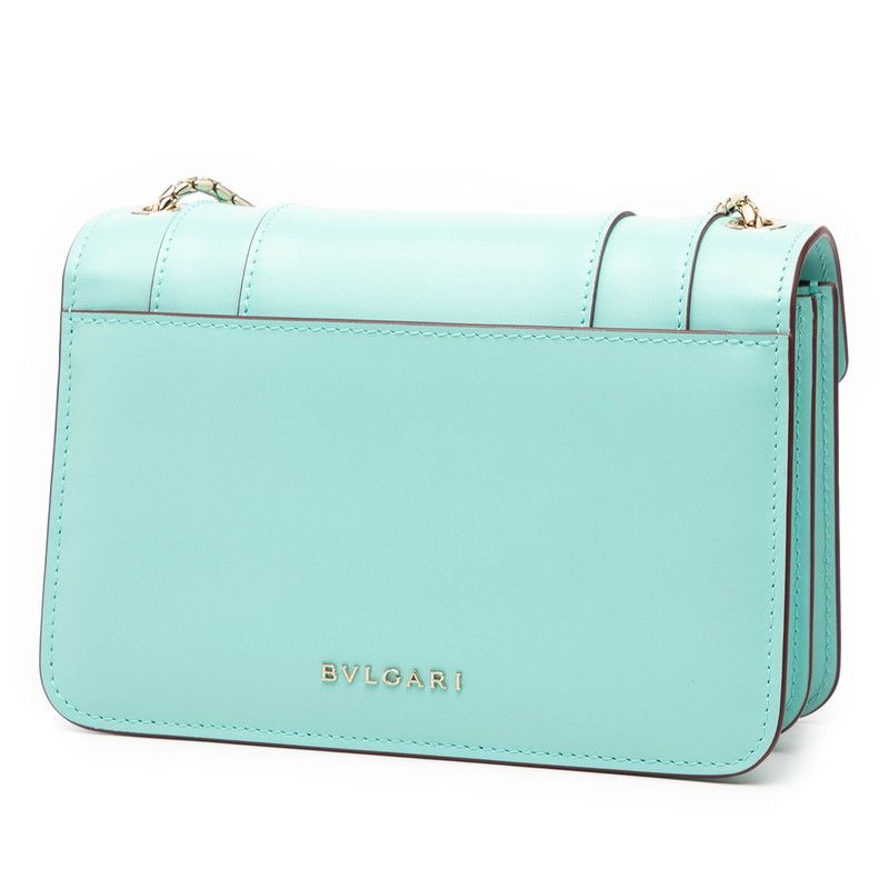 Bvlgari Serpenti Forever Crossbody Chain Shoulder Bag Light Blue Leather