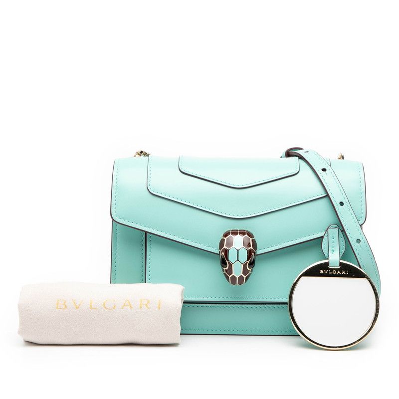 Bvlgari Serpenti Forever Crossbody Chain Shoulder Bag Light Blue Leather