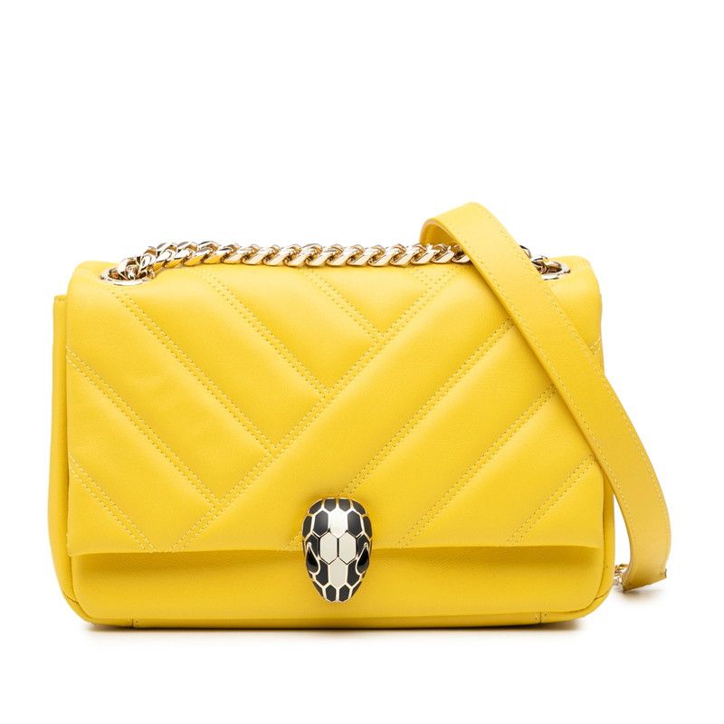 Bvlgari Serpenti Cabochon Chain Shoulder Bag Yellow Leather Women's Bvlgari