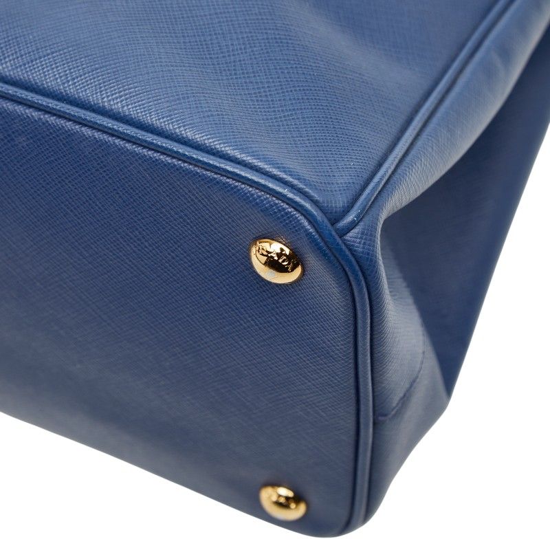 Prada Triangle Logo Plate Galleria Handbag Shoulder Bag 2way Blue Saffiano