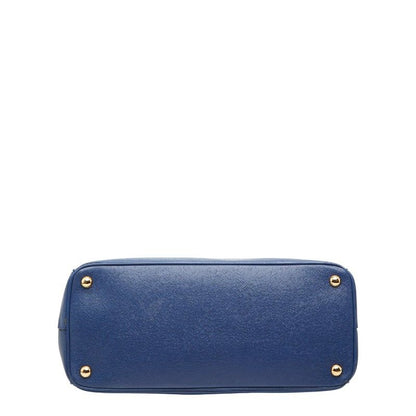 Prada Triangle Logo Plate Galleria Handbag Shoulder Bag 2way Blue Saffiano