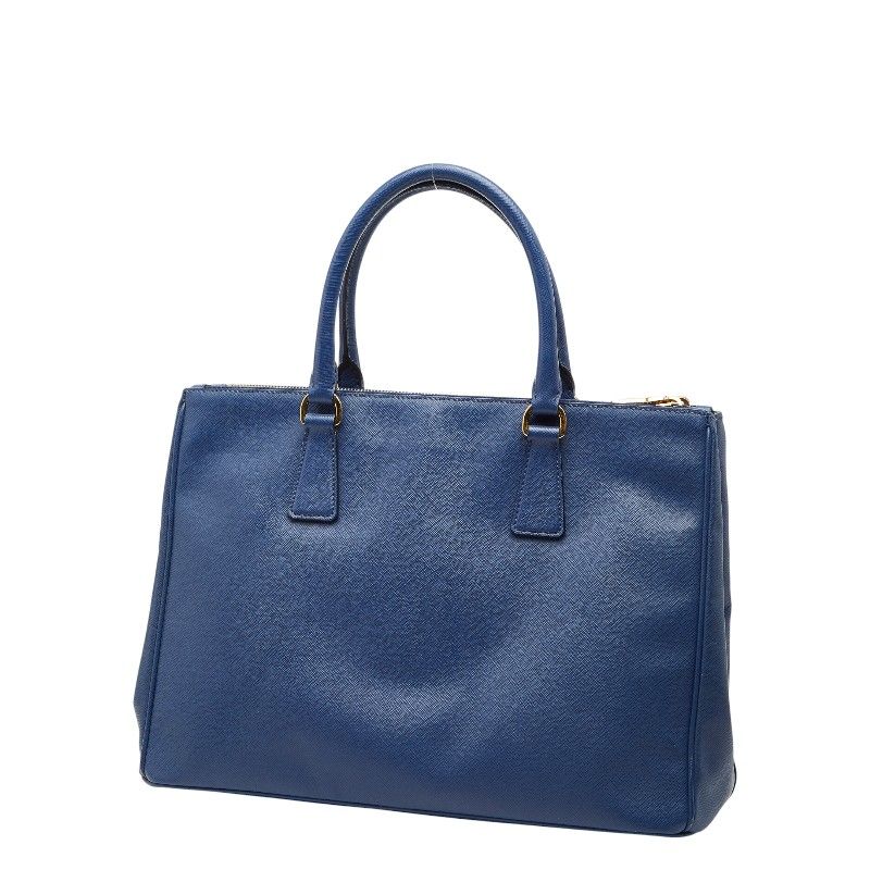 Prada Triangle Logo Plate Galleria Handbag Shoulder Bag 2way Blue Saffiano