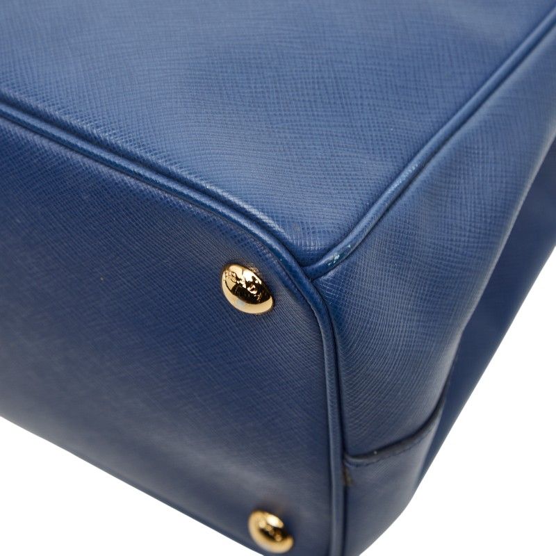 Prada Triangle Logo Plate Galleria Handbag Shoulder Bag 2way Blue Saffiano