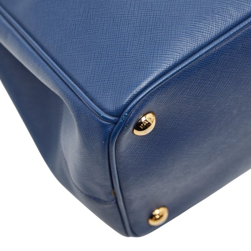 Prada Triangle Logo Plate Galleria Handbag Shoulder Bag 2way Blue Saffiano