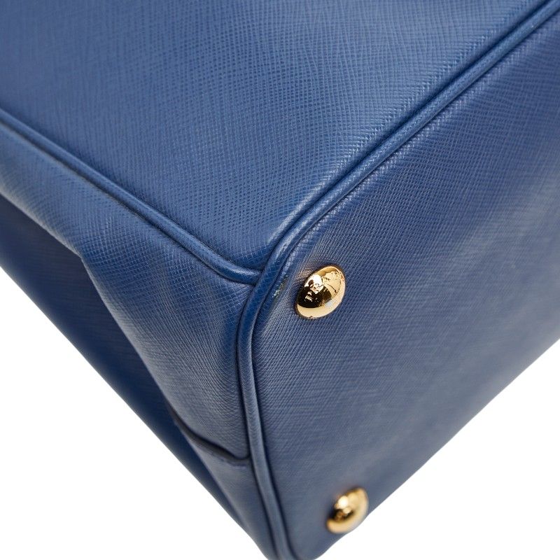 Prada Triangle Logo Plate Galleria Handbag Shoulder Bag 2way Blue Saffiano