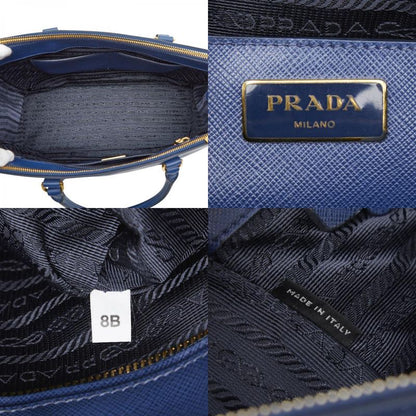 Prada Triangle Logo Plate Galleria Handbag Shoulder Bag 2way Blue Saffiano