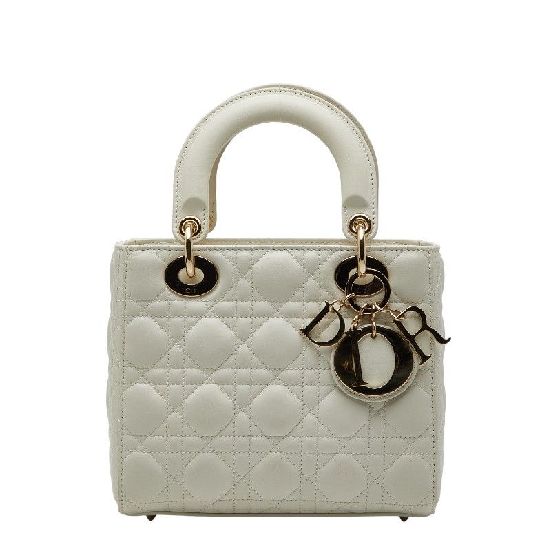 Dior My Lady Dior Cannage Handbag Shoulder Bag 2way White Leather Ladies Dior