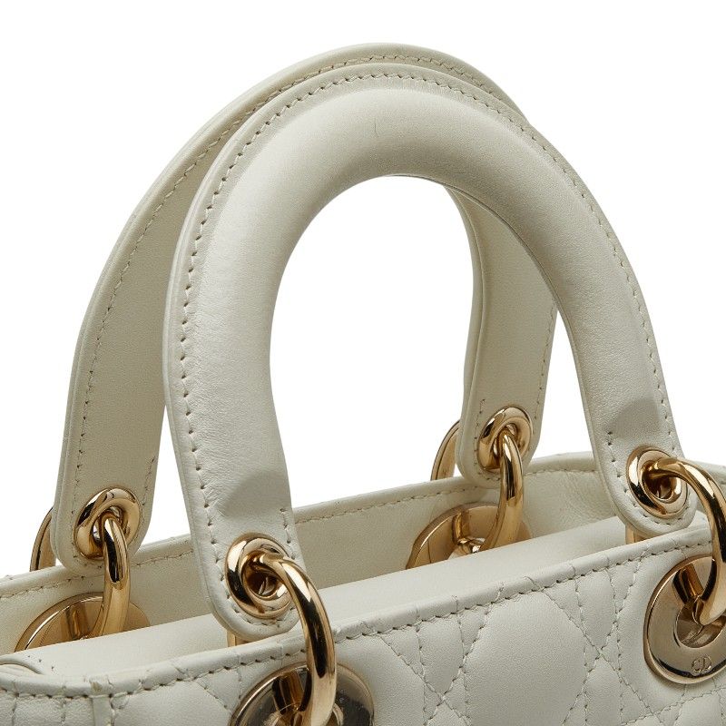 Dior My Lady Dior Cannage Handbag Shoulder Bag 2way White Leather Ladies Dior