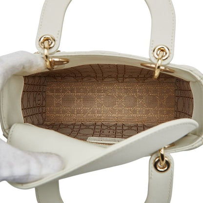 Dior My Lady Dior Cannage Handbag Shoulder Bag 2way White Leather Ladies Dior