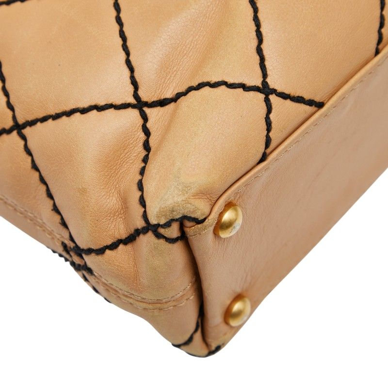Chanel Wild Stitch Coco Mark Beige Black Leather Women's Chanel