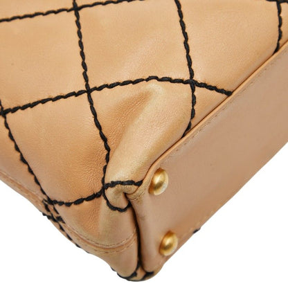 Chanel Wild Stitch Coco Mark Beige Black Leather Women's Chanel