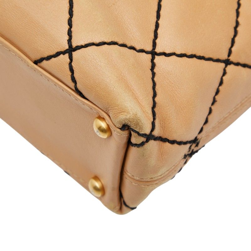 Chanel Wild Stitch Coco Mark Beige Black Leather Women's Chanel