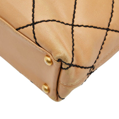 Chanel Wild Stitch Coco Mark Beige Black Leather Women's Chanel