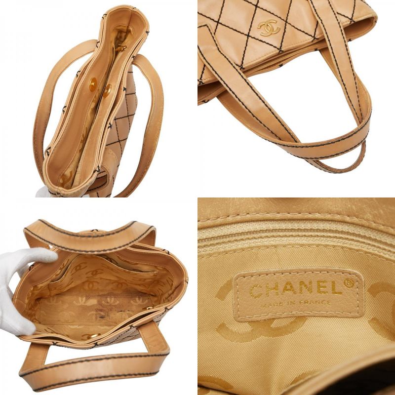 Chanel Wild Stitch Coco Mark Beige Black Leather Women's Chanel