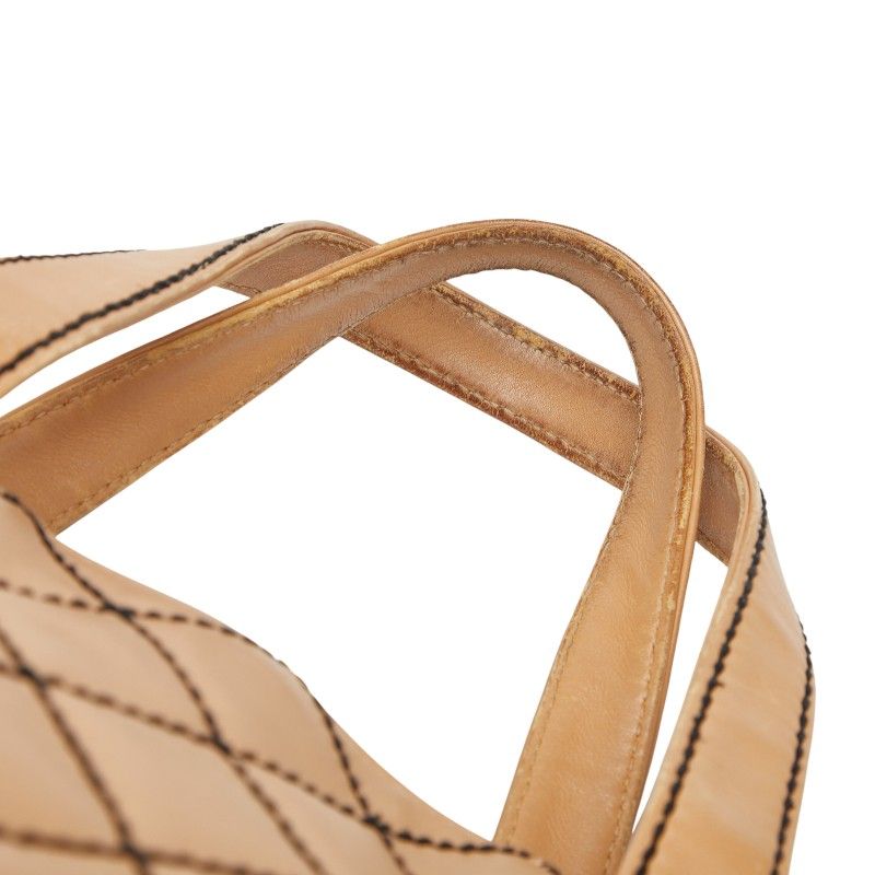 Chanel Wild Stitch Coco Mark Beige Black Leather Women's Chanel