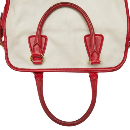 Prada Triangle Logo Plate Bn2578 White Red Saffiano Leather Women's Prada