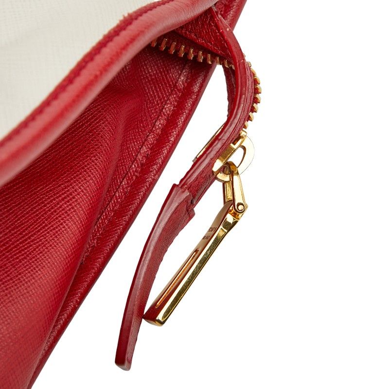 Prada Triangle Logo Plate Bn2578 White Red Saffiano Leather Women's Prada