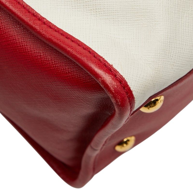 Prada Triangle Logo Plate Bn2578 White Red Saffiano Leather Women's Prada