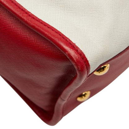 Prada Triangle Logo Plate Bn2578 White Red Saffiano Leather Women's Prada