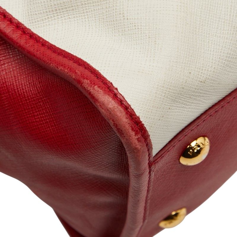 Prada Triangle Logo Plate Bn2578 White Red Saffiano Leather Women's Prada