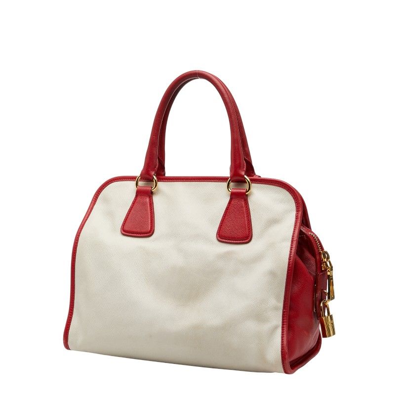 Prada Triangle Logo Plate Bn2578 White Red Saffiano Leather Women's Prada