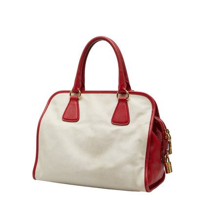 Prada Triangle Logo Plate Bn2578 White Red Saffiano Leather Women's Prada