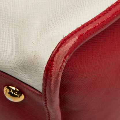 Prada Triangle Logo Plate Bn2578 White Red Saffiano Leather Women's Prada