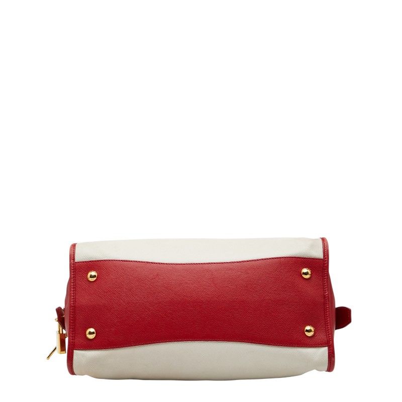 Prada Triangle Logo Plate Bn2578 White Red Saffiano Leather Women's Prada