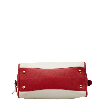 Prada Triangle Logo Plate Bn2578 White Red Saffiano Leather Women's Prada