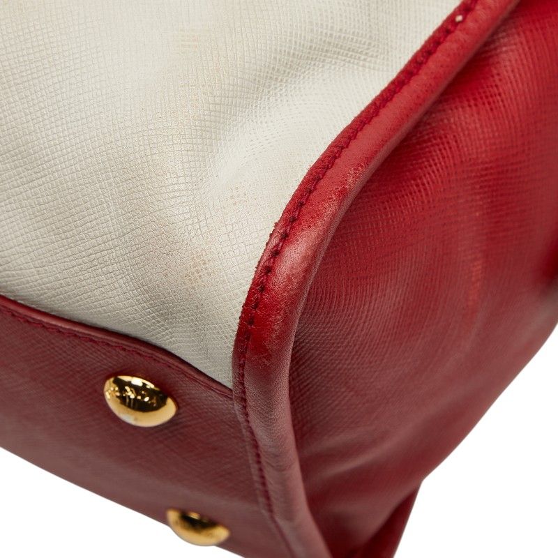 Prada Triangle Logo Plate Bn2578 White Red Saffiano Leather Women's Prada