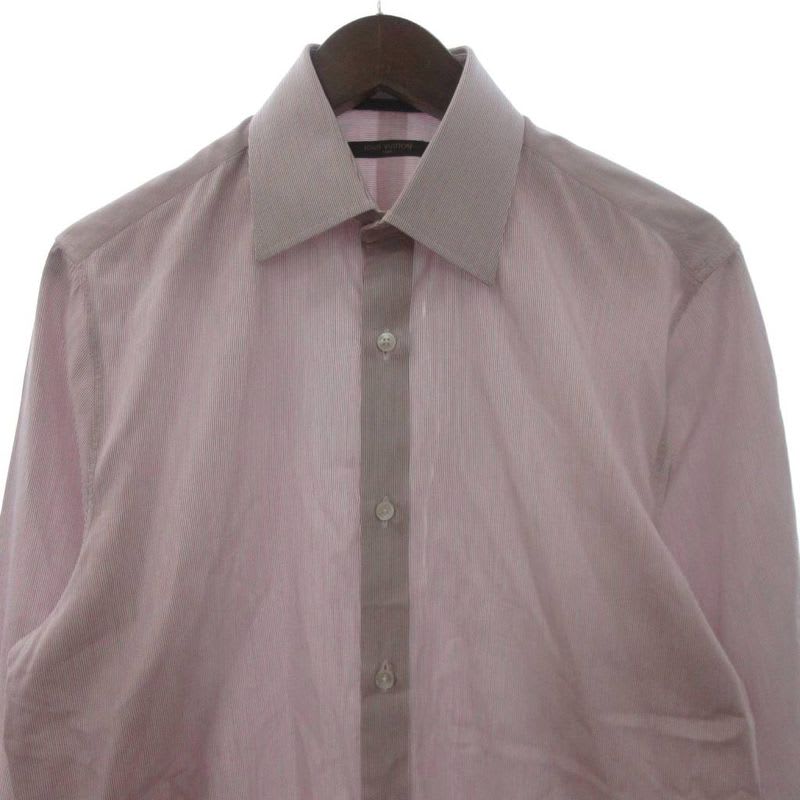Louis Vuitton Business Shirt Long Sleeve Pinstripe Cotton Pink 38 15 AA SK