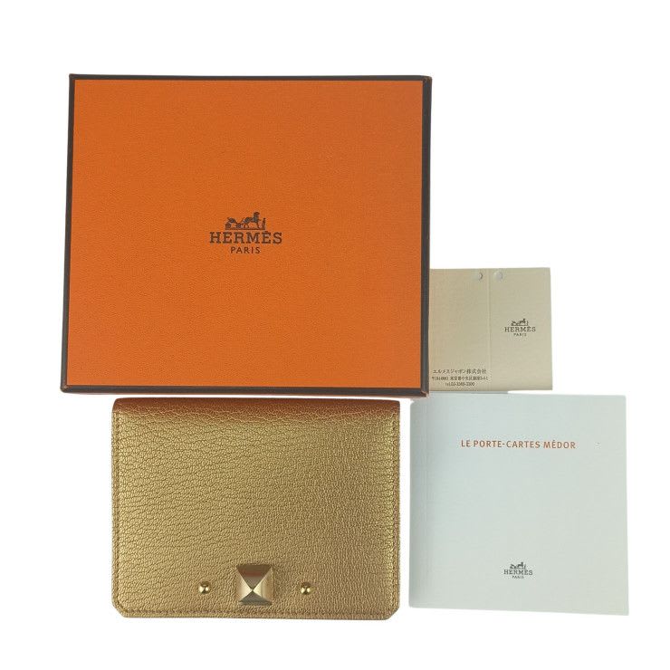 Hermes Card Case Business Holder Medor cp DORE Gold Siamese Light