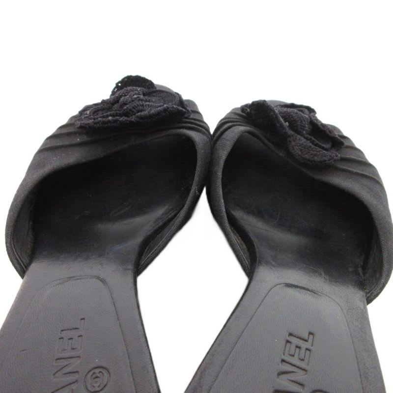 Chanel Mule Camellia Cocomark Comfort Sandals Black Js Gy62