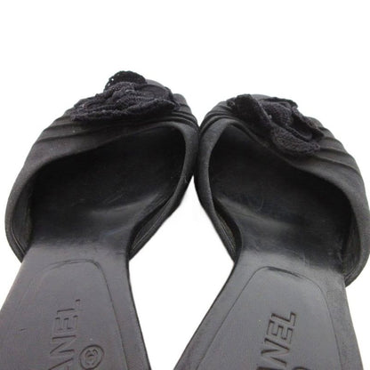 Chanel Mule Camellia Cocomark Comfort Sandals Black Js Gy62