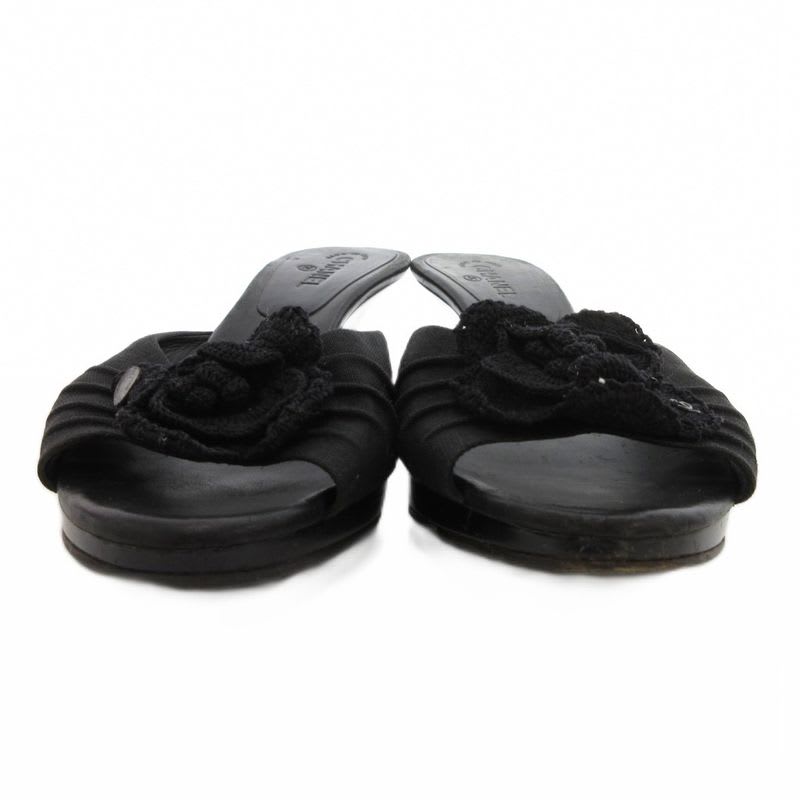 Chanel Mule Camellia Cocomark Comfort Sandals Black Js Gy62