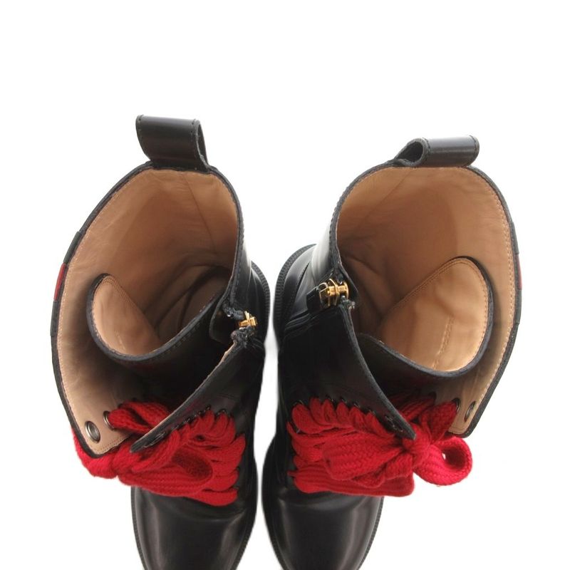 Gucci Sherry Line Long Boots Lace Up Leather 583338 37.5 Black JS • GY62