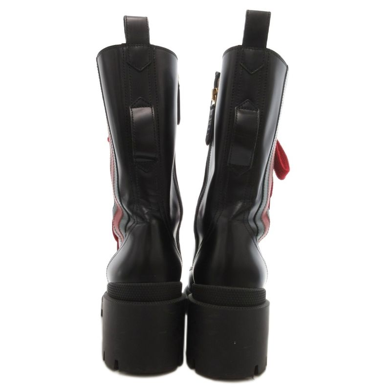 Gucci Sherry Line Long Boots Lace Up Leather 583338 37.5 Black JS • GY62