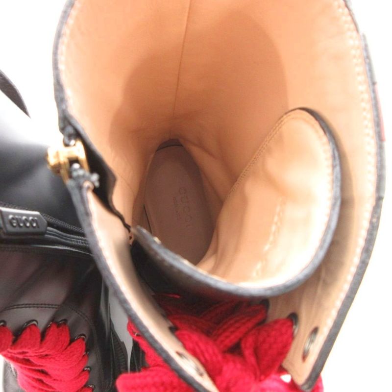 Gucci Sherry Line Long Boots Lace Up Leather 583338 37.5 Black JS • GY62