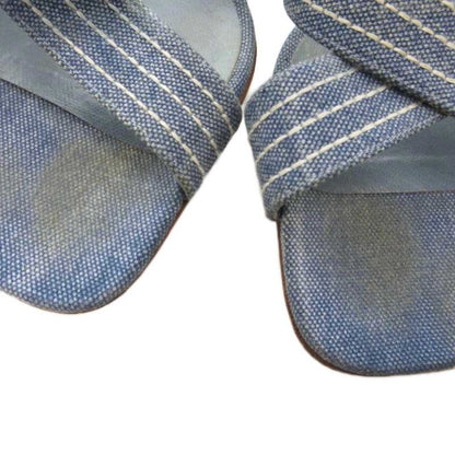 Chanel Coco Mark Denim Mule Heel Sandals Square Toe Canvas 37 Blue GV GY62