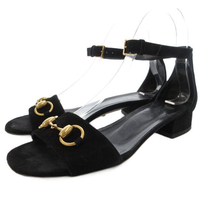 Gucci Horsebit Ankle Strap Sandals Low Heel Suede 36 Black GV • GY62