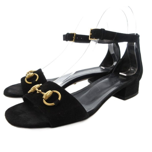 Gucci Horsebit Ankle Strap Sandals Low Heel Suede 36 Black GV • GY62