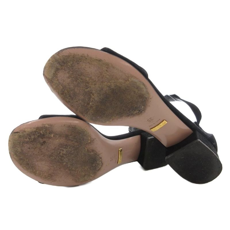 Gucci Horsebit Ankle Strap Sandals Low Heel Suede 36 Black GV • GY62